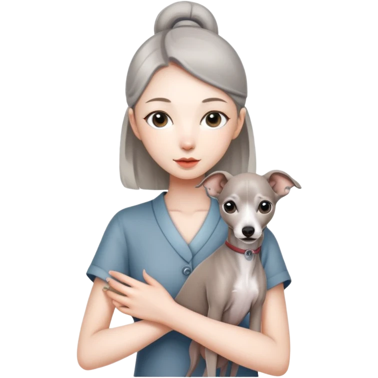 Chinese girl holding all grey Italian greyhound emoji