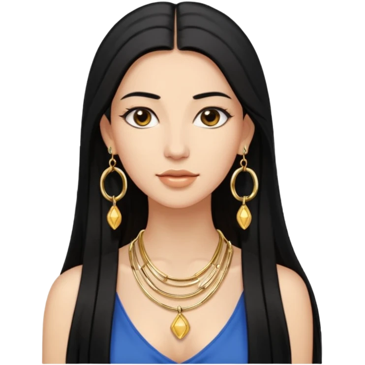 attractive Greek woman with long straight black hair and light skin wearing gold hoop earrings and a gold necklace emoji