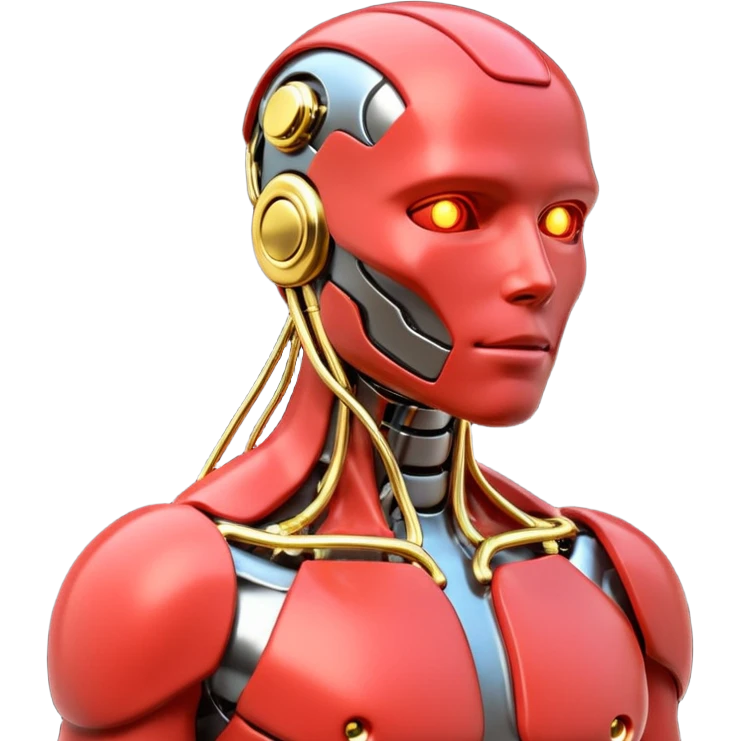 3D render of Neural Link, futuristic cyborg aesthetic, fusion of organic skin and chrome metal, gold brass valves mixed with red muscle tissue, exposed wiring, emoji style, isolated on white background --v 6.0. emoji