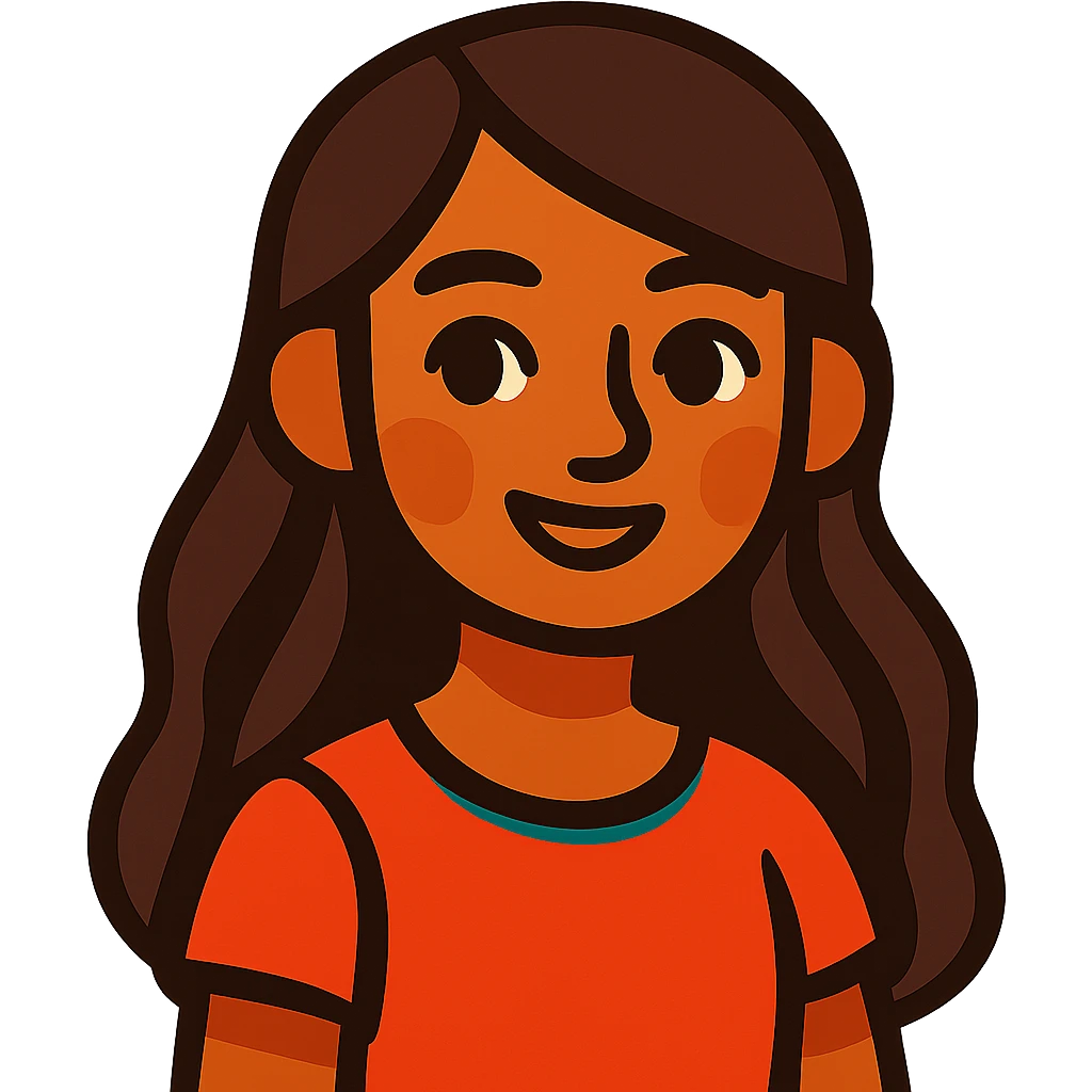 vibrant toon style light skin brown girl with long dark brown hair and dark brown eyes emoji