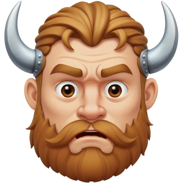 surprised viking face with furrowed eyebrows looking upwards with thumb and index finger resting on its chin. emoji