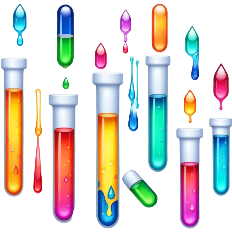 Create an icon that represents decorative arts using epoxy resin in tubes. The design should feature colorful tubes of resin, including fluorescent resin tubes, with visible drops or strokes of resin being applied to create intricate designs. Include examples of finished resin jewelry or decorative pieces, such as pendants, rings, or abstract art. The composition should feel vibrant and artistic, highlighting the creative and glowing nature of resin crafting. The background should be transparent. emoji