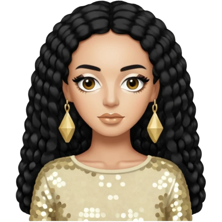 Solange from Destiny's Child with long black hair, cream sequin outfit  emoji