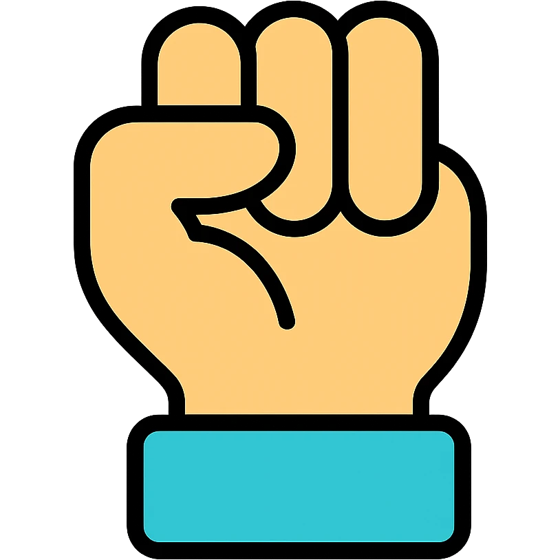 hand facing forward in a fist, thumb between index and middle fingers emoji