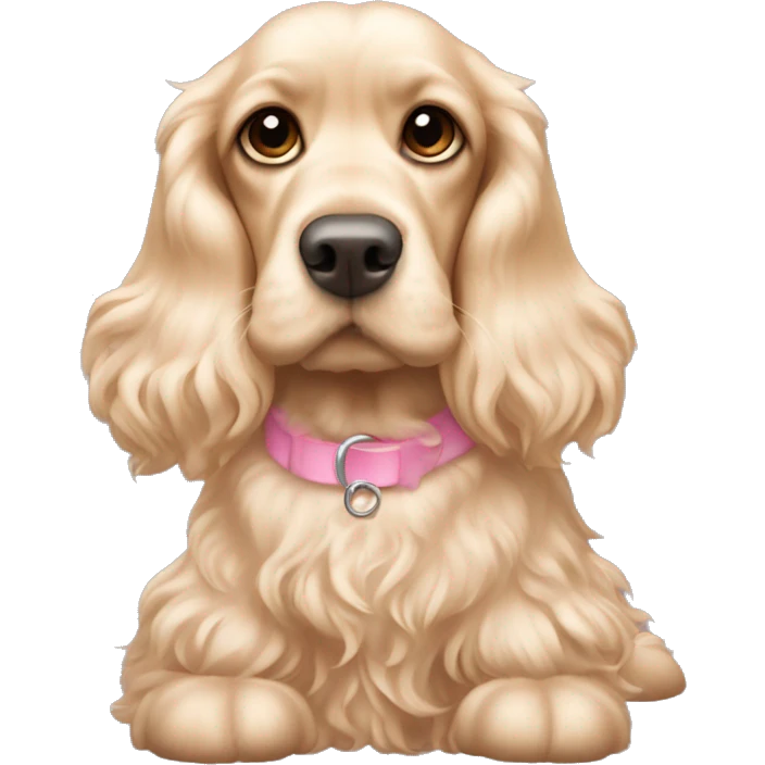 Blond cocker spaniel wearing two light pink sleighbell emoji