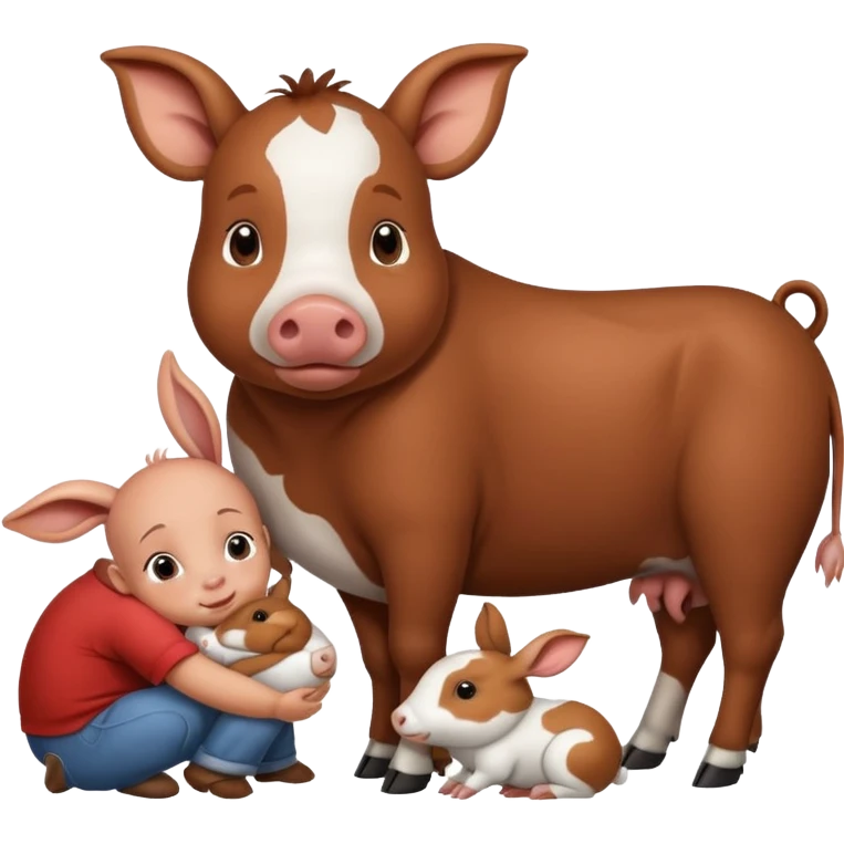 Home of rat, pig as parent hugging  cow, rabbit baby emoji