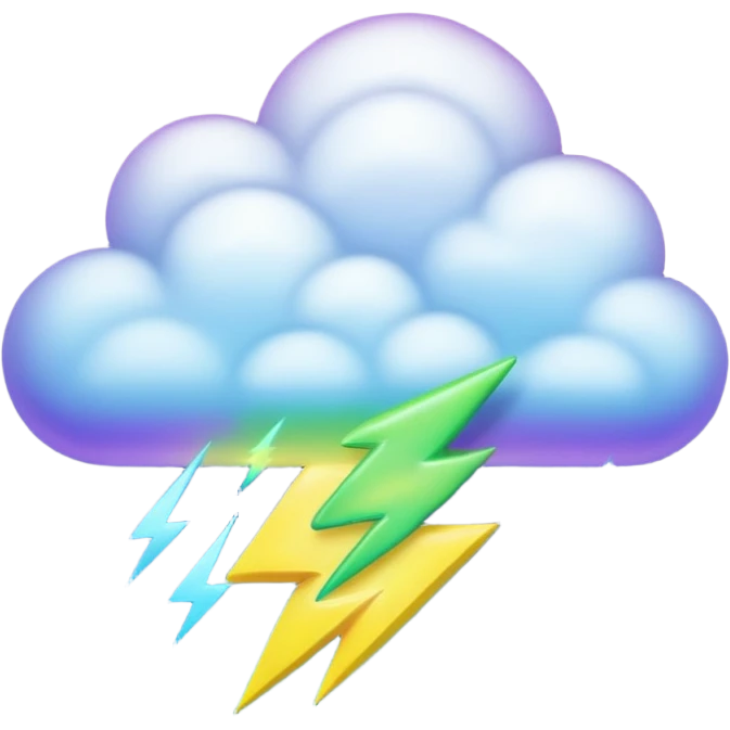 purple and green and blue gradient fluffy cloud with yellow  lightning emoji