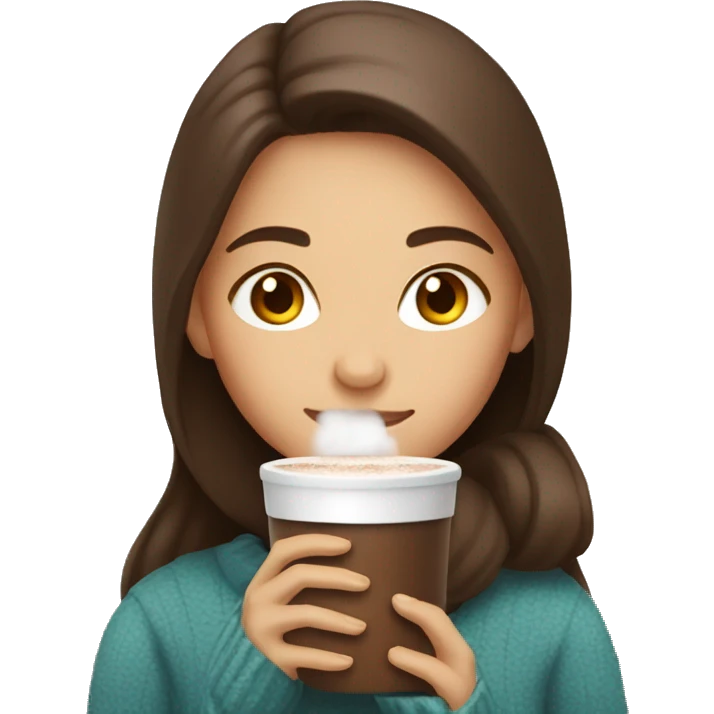 Girl long & brown haired drinking hot cocoa  emoji