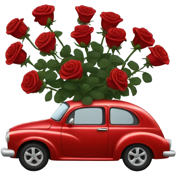 red car in the trunk many roses black emoji