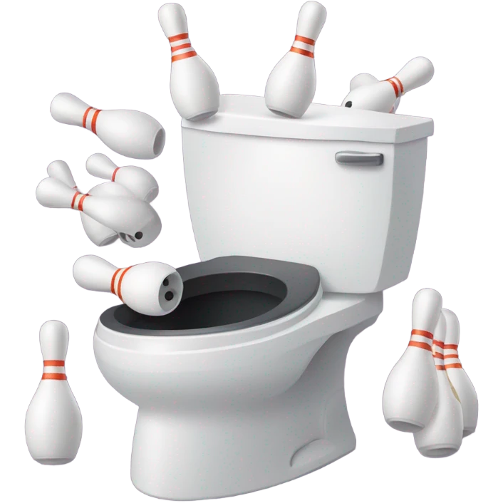 Toilet with bowling pins and bowling balls emoji