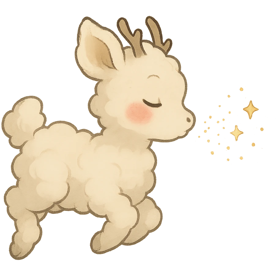 vanilla cloud doe, floating, rosy cheeks, blowing sparkles, ghibli-inspired emoji