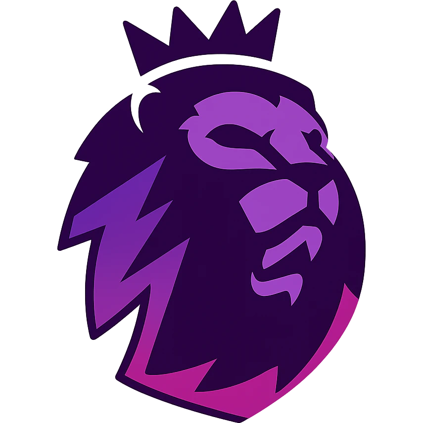 dynamic English Premier League badge with angular shapes, roaring lion, purple gradient, energetic and modern, no text emoji