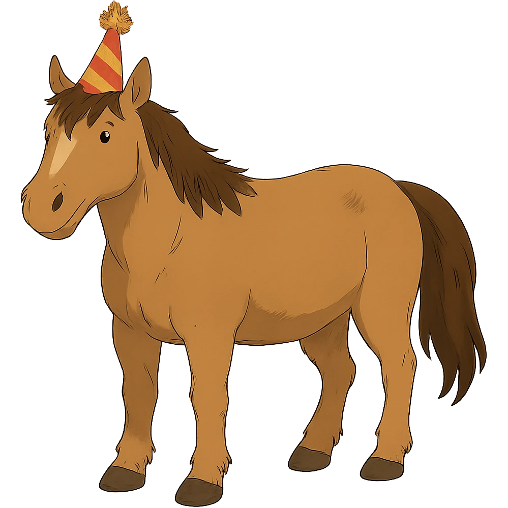 ghibli style horse wearing a party hat emoji