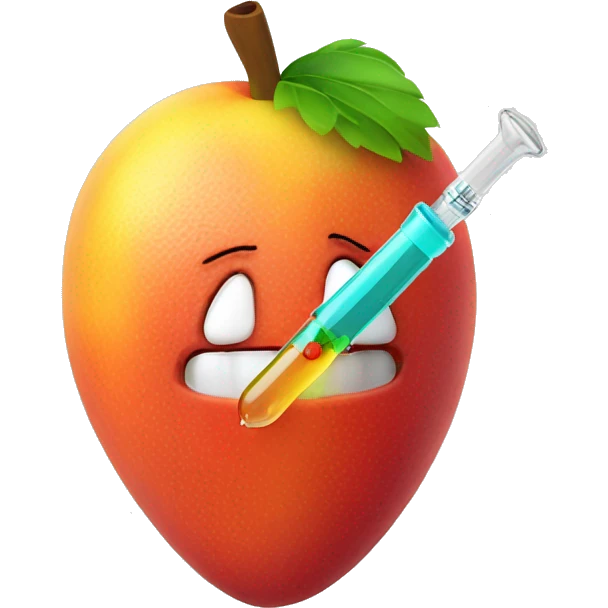 Fruit with small syringe poking it on a side emoji