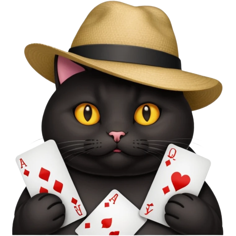 Fat black cat playing cards emoji