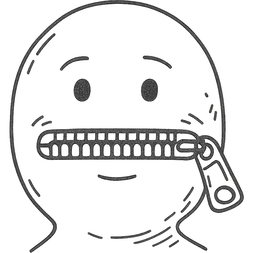 Aggiungi più dettagli alla cerniera sulla bocca, mantenendo lo stile disegnato a mano, sketch, outline. emoji