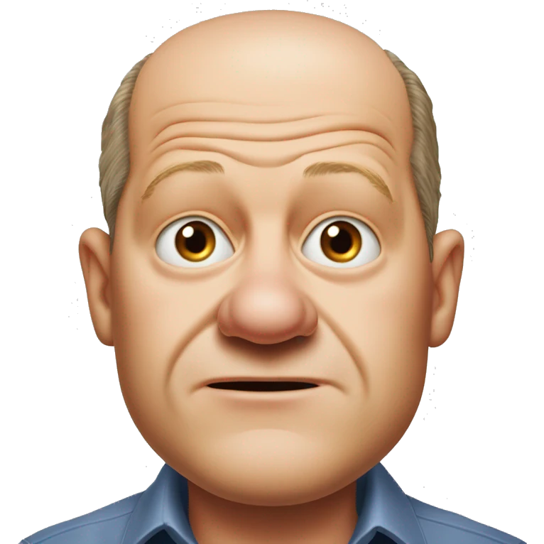 photorealistic Olaf Scholz embarrassed, guiltily shrugs sad emoji