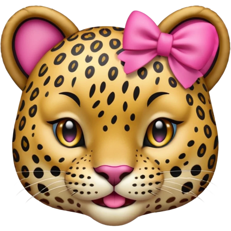 Winking leopard with a pink bow (Apple emoji style)  emoji