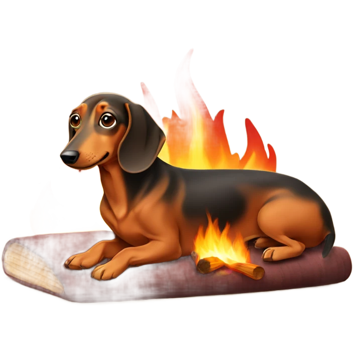 dachshund laying by a fire emoji