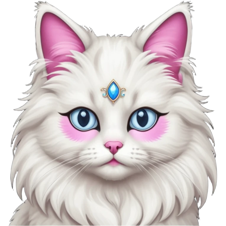 Neva masquerade cat, very fluffy, gray and white, with blue eyes and pink nose emoji