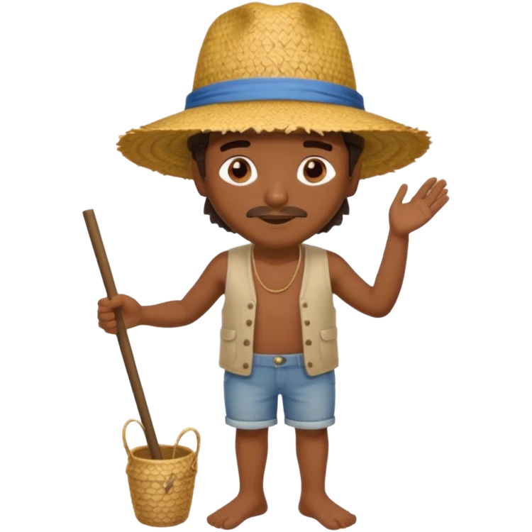 Visage. Homme Créole réunionnais ti jean chapeau paille savate  au pieds  emoji