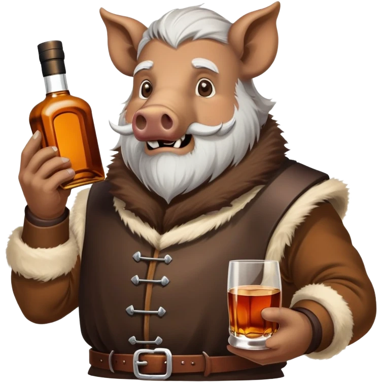 Wild boar crusader with white beard and bottle of whisky emoji