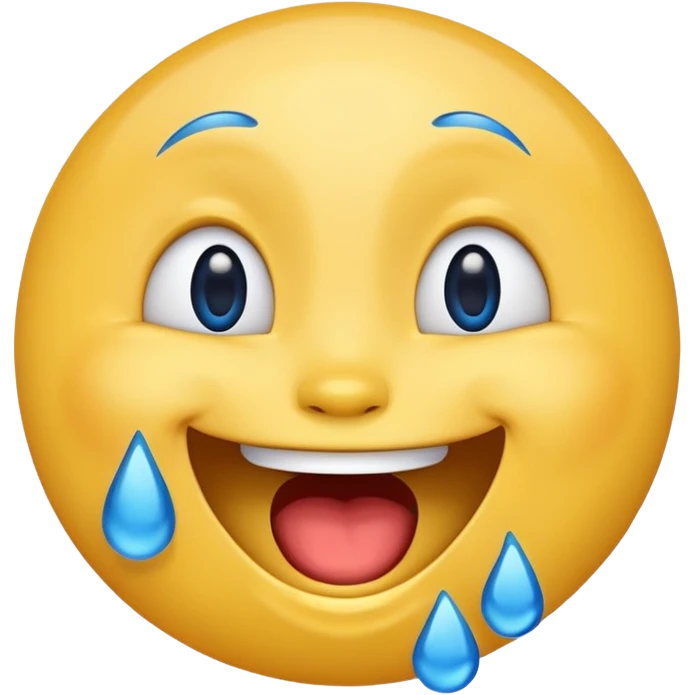Emoji, yellow round laughing face, blue tears of joy on it  emoji
