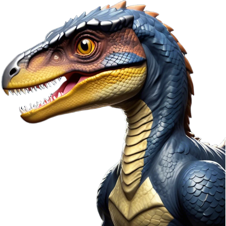 Cinematic Noble Jurassic Velociraptor Portrait Emoji, Poised and menacing, with a sleek, muscular build clad in dark, scaly skin reminiscent of Jurassic Park’s iconic raptor, a sharply curved snout and piercing, intelligent eyes that exude predatory cunning, Simplified yet boldly defined features, highly detailed, glowing with a cool, ominous radiance, high shine, intelligent and relentless, stylized with an air of cinematic prehistoric authority, focused and alert, soft glowing outline, capturing the essence of a watchful and confident Jurassic Velociraptor that appears ready to dash out of the screen with effortless power! emoji