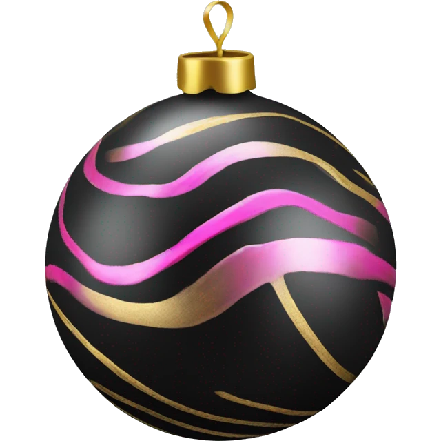 Realistic black and pink metallic christmas bauble with gold accents.  emoji