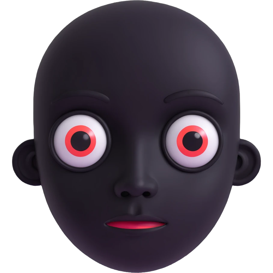 a black face with no mouth and two creepy eyes that look into your soul, unsettling and mysterious emoji