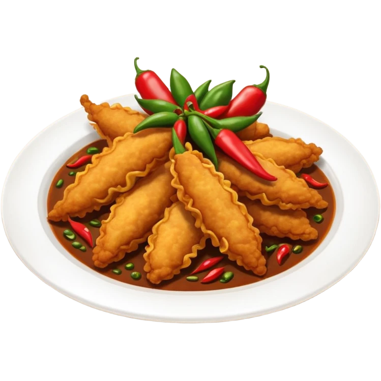 indonesian fried food with chili on a plate emoji