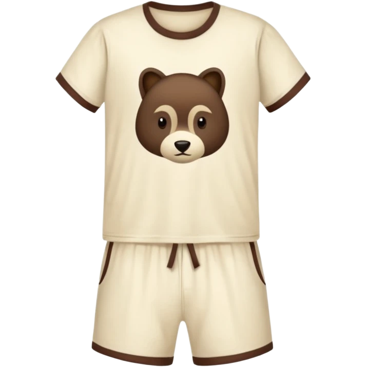 Pajamas with dark brown shorts and a light cream colored T-shirt emoji