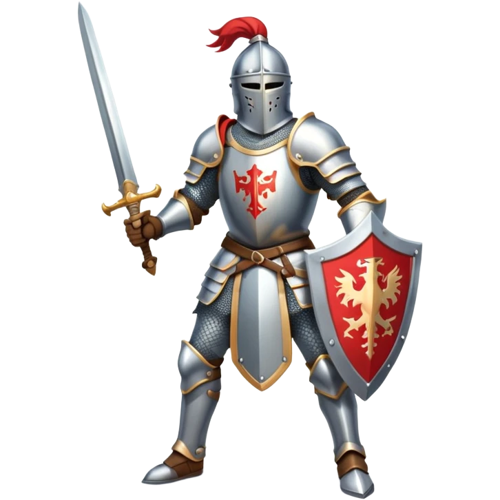 medieval knight warrior with sword and shield, heroic pose emoji