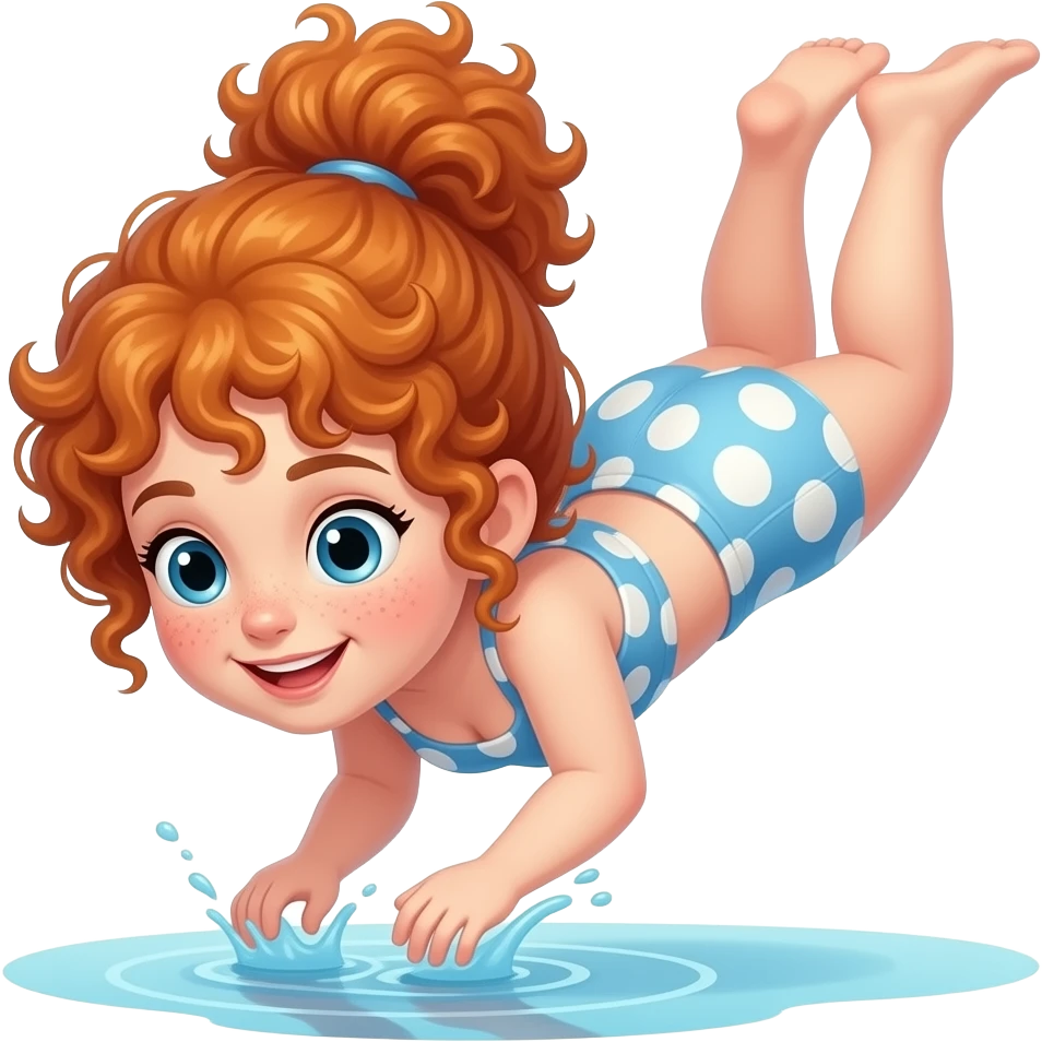 Fille rousse bouclés tâches de rousseur plongée emoji