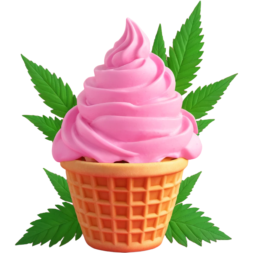pink gelato in a waffle cup with cannabis leaf emoji