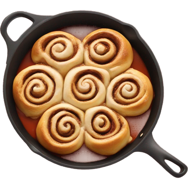 frying pan filled with cinnamon rolls and christmas sauce emoji