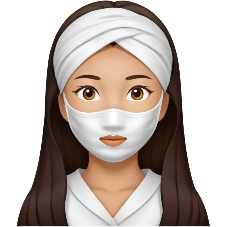 Asian girl with large white facial sheet mask pack emoji