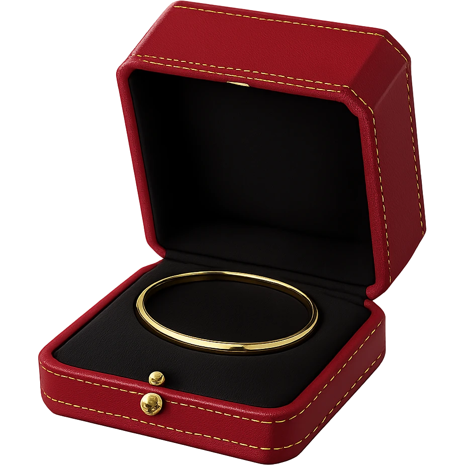 cartier red box, open with jewelry inside, gold accents, luxury, no text emoji