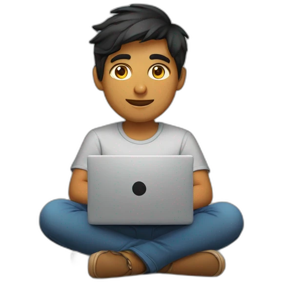 a 23 year old Indian graphic designer sitting in front of a laptop. emoji