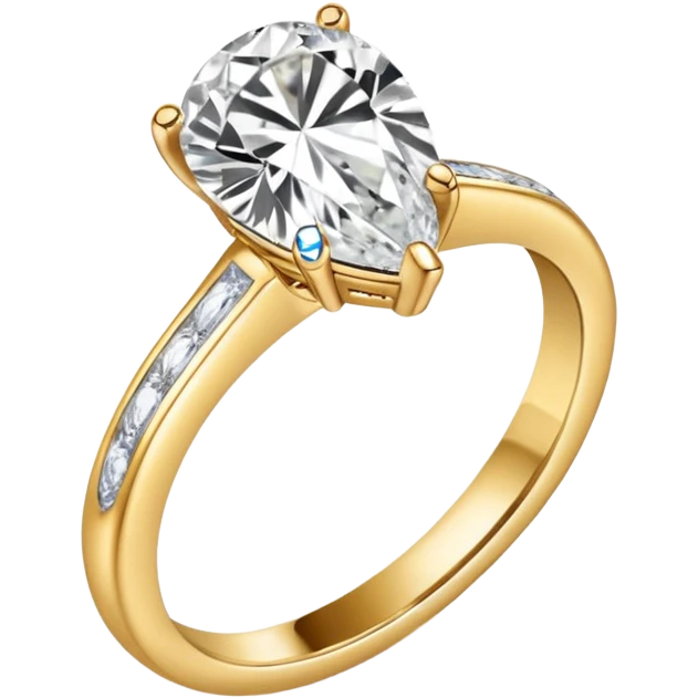 Pear cut engagement ring with gold band with diamonds  emoji