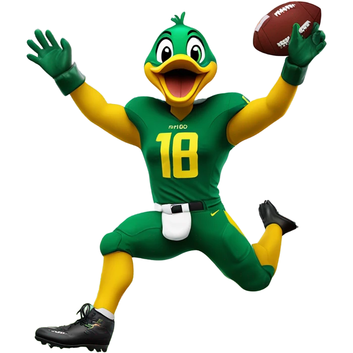 Oregon duck mascot puddles scoring a touchdown emoji