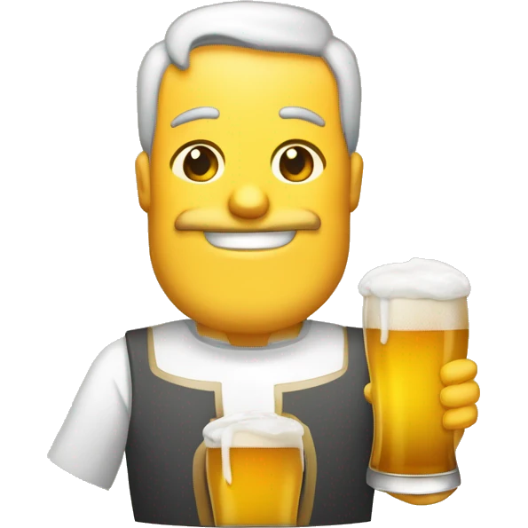 santinho simpático de corpo inteiro  com argoola sobre a cabeça bebendo cerveja  emoji