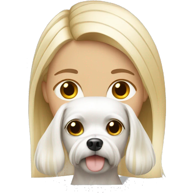 blonde girl with maltese dog emoji