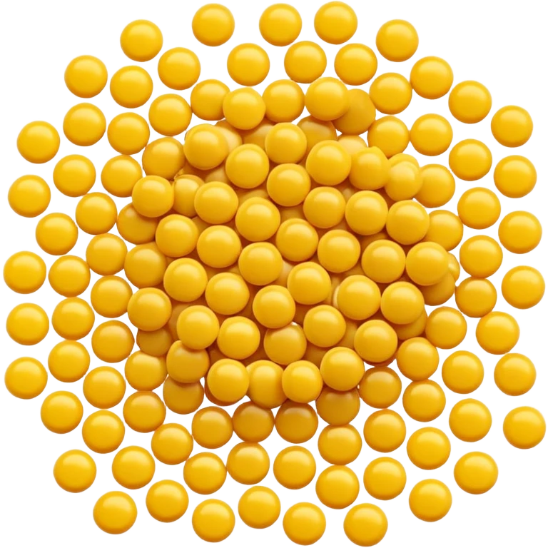 loose pile of small golden-yellow wax pellets, round and slightly flattened, soft matte surface, smooth uniform texture, resembling glossy candy drops, apple emoji style, soft lighting, subtle shadows, transparent background, emoji scale emoji