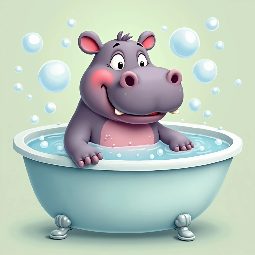 happy hippo with bubbles in bathtub emoji