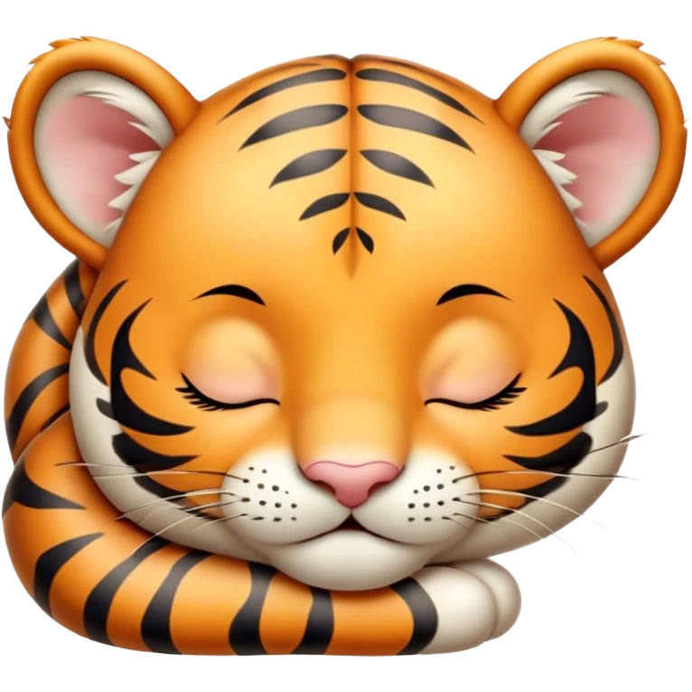 Meme-Worthy cute Sleeping Tiger Cub Portrait Emoji, Head resting peacefully with a contented smile, showcasing a luxuriously soft, striped form and eyes gently closed in serene slumber, Simplified yet comically adorable features, highly detailed, glowing with a soft, drowsy wild light, high shine, relaxed and utterly lovable, stylized with an air of playful laziness, bright and heartwarming, soft glowing outline, capturing the essence of a sleeping tiger cub that feels destined to become the next viral icon of adorable rest! emoji