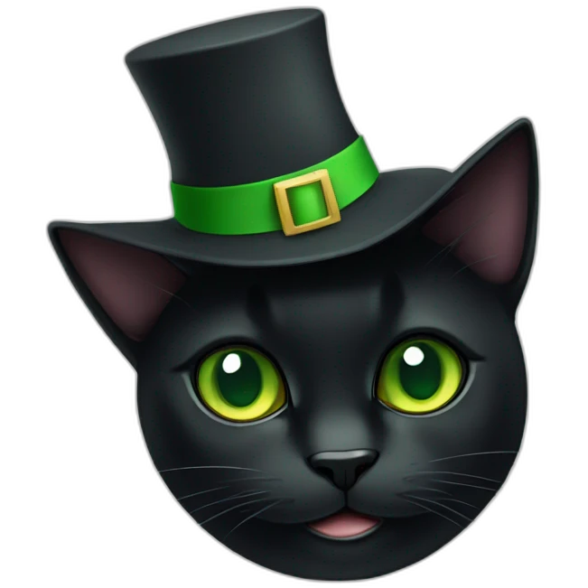a black cat with green eyes in a New Year's hat ​ emoji