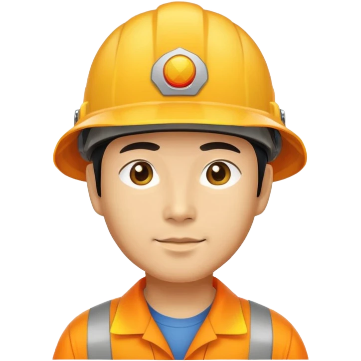 Man of Chinese appearance wearing an orange helmet with a yellow hat on top emoji