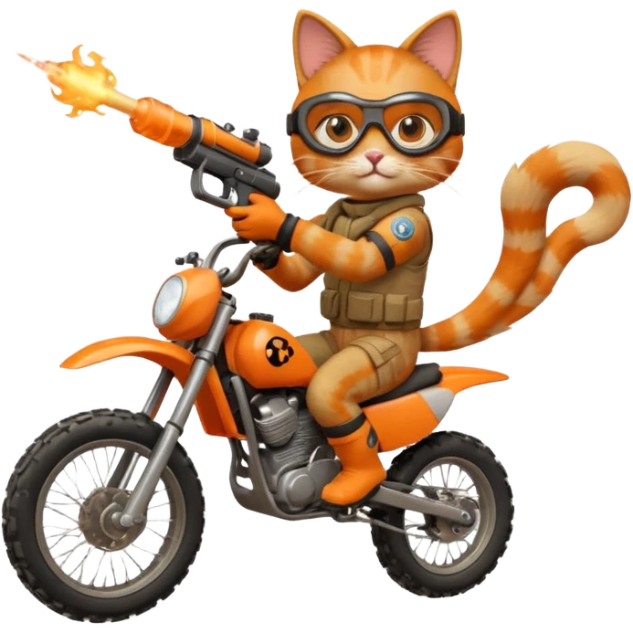 Cat on a dirt bike shooting a gun in the air emoji