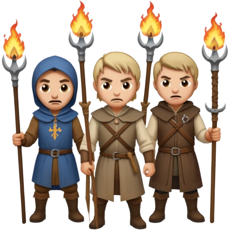 les villageois qui certains ont des fourches d'autres des torches sapé en moyen age emoji